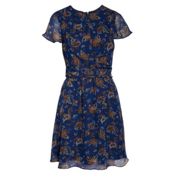Blue Sam Edelman Paisley Print Short Sleeve Mini Dress - Picture 3 of 7